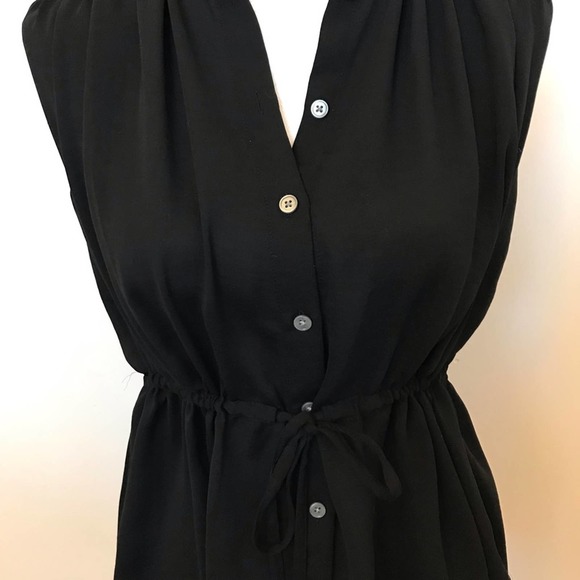 Banana Republic Black Drop Hem Tank Cinched Waist Button Up Blouse Size XXSP - Picture 2 of 7
